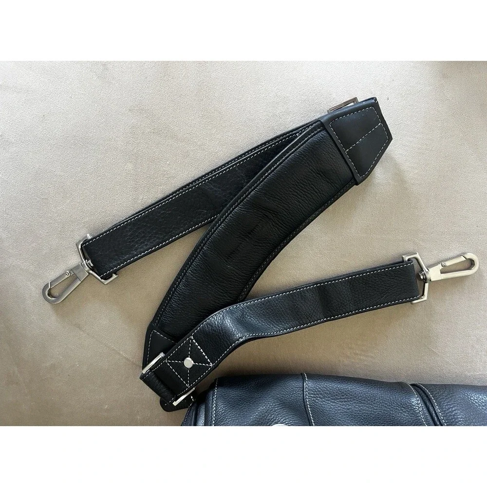 Johnston & Murphy Leather Flapover Briefcase Black Laptop Messenger Bag Shoulder